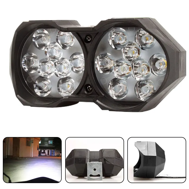 Фара мотоцикла прожектор для мотоциклов 18LED 12V 30W 18LED двойная мотоциклетная точечная лампа противотуманная фара двойная фара белый