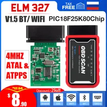 ELM327-chip para leitor de código Android/IOS/PC Torque OBDII, com Bluetooth V1.5 PIC18F25K80, wi-fi de 4mHz cristal, ELM327 USB FTDI
