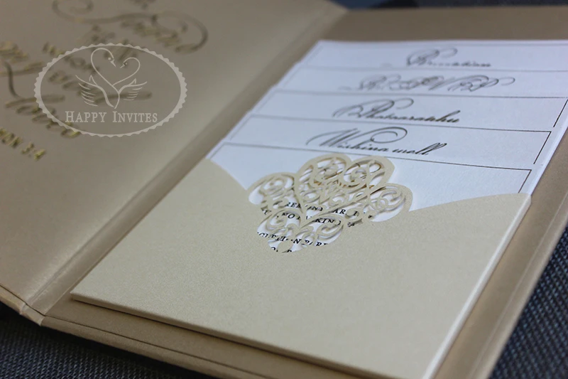HI3038 - 19 Custom Hardcover Wedding Card With Nice Laser Cut Design Made in China More Colors Optional