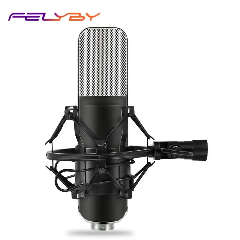 FELYBY Q8 профессиональный конденсаторный микрофон для записи звука с держателем, совместимый с ПК и Mac для трансляции в режиме реального времени