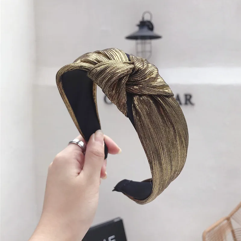 black gold Gold Glitter Knotted Hairband for Women Shiny Sequin Cross Knot Hair Hoop Headband Bezel Hair Accessories - Цвет: black gold
