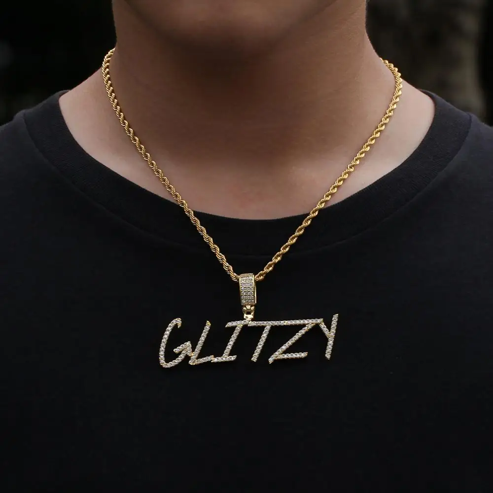 UWIN Name Brush Font Necklace Customize Pendant Free Commission Full Iced Out For Men HipHop Jewelry Gift