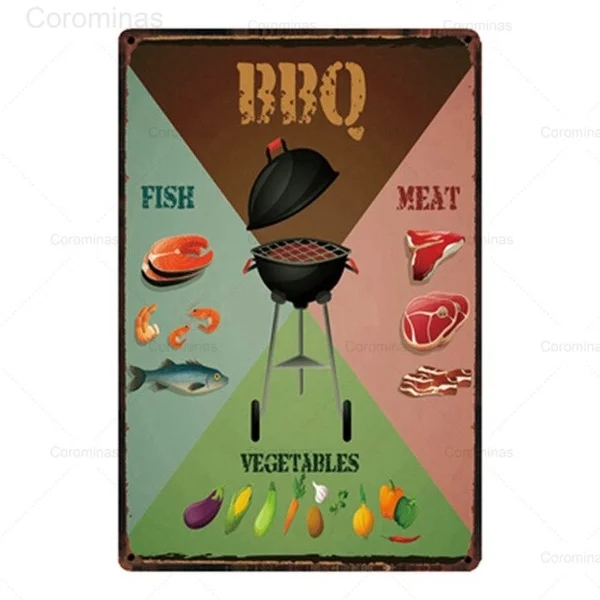 BBQ TIME ZONE DADS GRILL Barbecue Vintage Metal Sign Tin Poster Home Decor Bar Wall Art Painting Living Room Decoration | Дом и сад