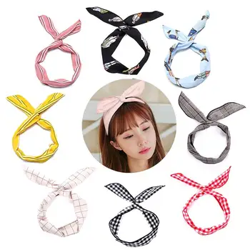 

2019 Fashion 8pcs Women Cute Plaid Stripe Rabbit Ear Ribbon Headwear Hairband Scarf Headband Girls Hair Band Hair Accessories
