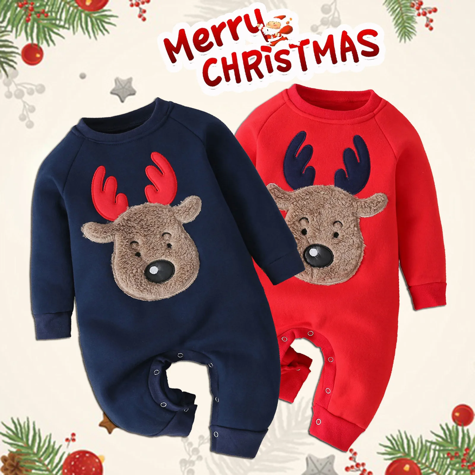 (0-12M) Baby Christmas Romper Winter long-sleeved elk print plus velvet thickened new детская одежда 50* |