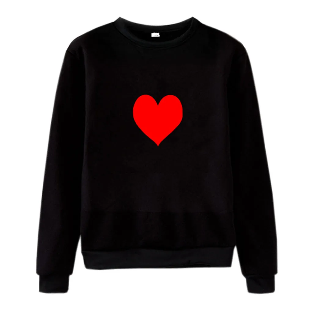

Couple Solid Color Black Print Heart Unisex Men Women Sweatshirt Long Sleeve O-Neck Pullover Female Winter Tops свитер женский