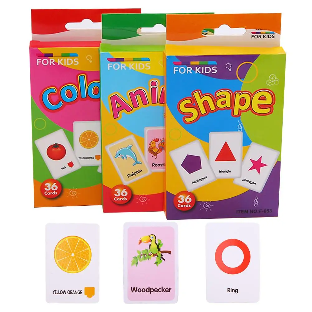 

36Pcs/Set Cartoon Animal Color English Print Flash Paper Card Education Baby Toy kindergarten Primary school supplies
