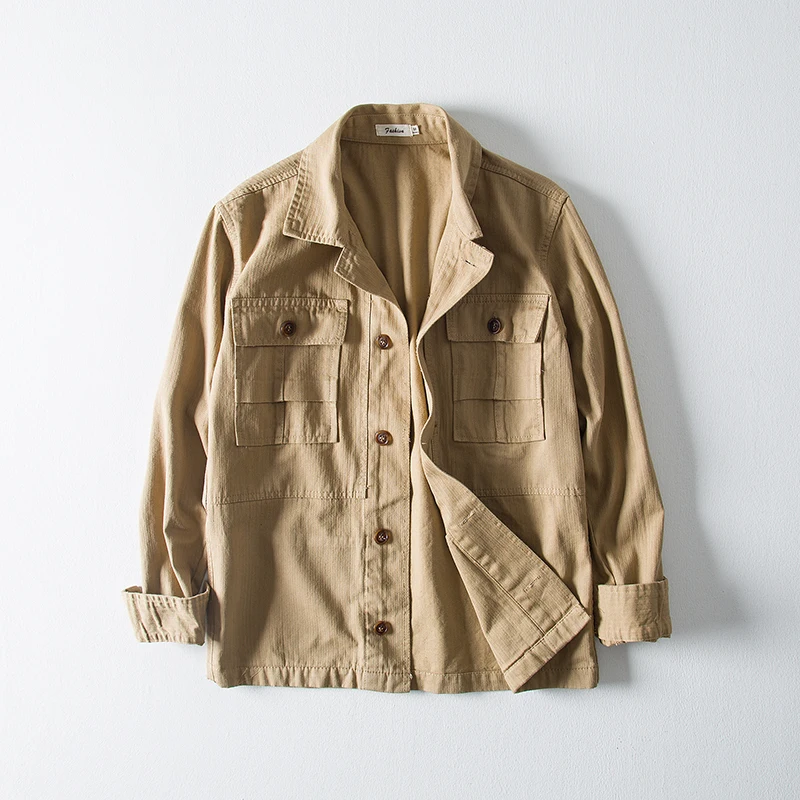 

2018 Autumn jacket men Japanese style simple cotton men's jacket solid fashion khaki coat men square collar outwear male Jaqueta