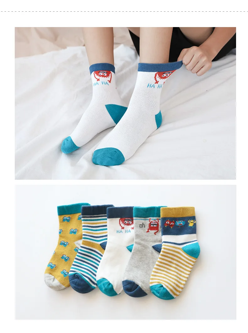5 пар носков для маленьких мальчиков и девочек носки с рисунками животных, единорогов, Мстителей зимние теплые носки для малышей Bebe детские носки От 1 до 12 лет