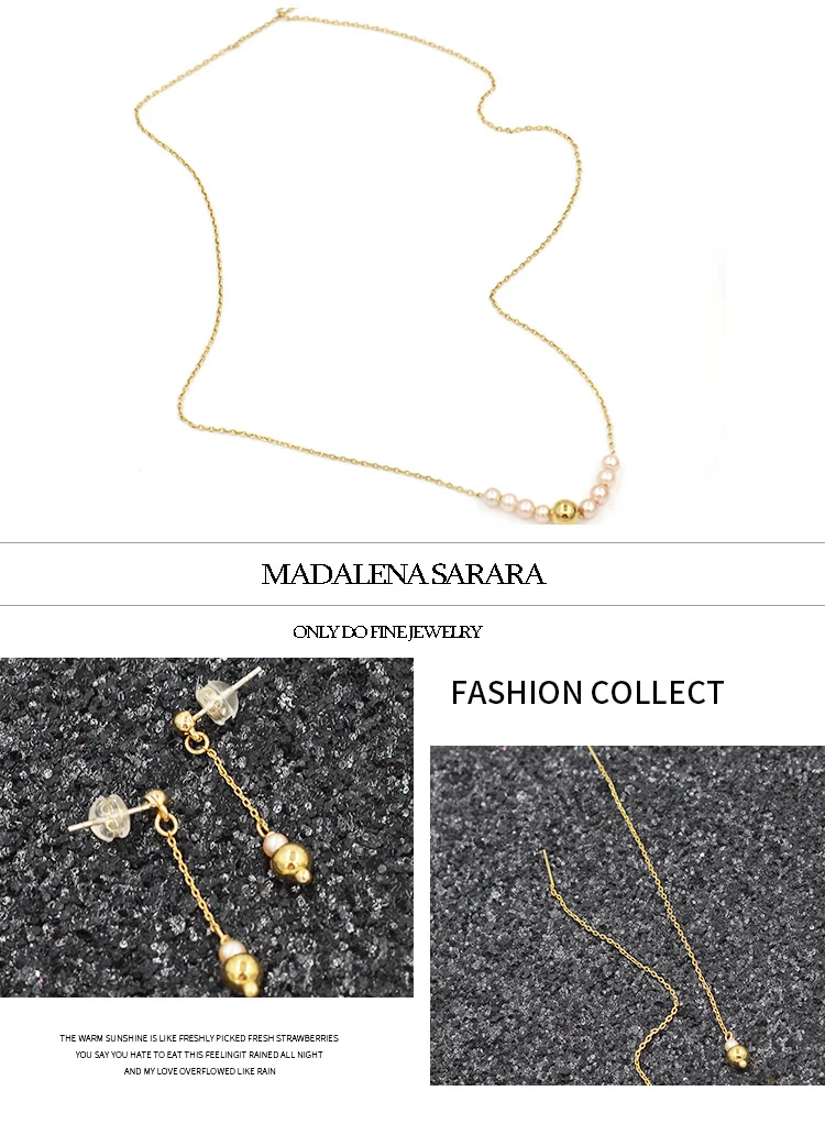 MADALENA SARARA 5-6 мм АА идеально круглая жемчужина, натуральная бело-Розовая Жемчужина, чистое 18 К Золотое ожерелье, милое Стильное женское ожерелье