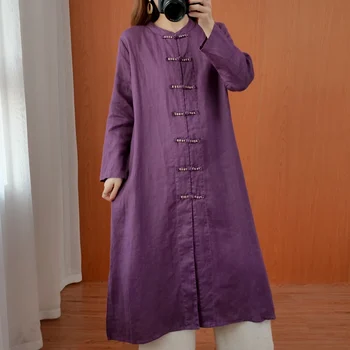 

COIGARSAM Vintage Full Sleeve Shirt Womens tops Spring Solid Loose Stand Neck Women shirts Purple Yellow 9907