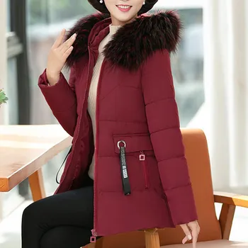 

Women Winter Solid Print Fur Collar Long Sleeve Zipper Motther Coat Thick Wear Coat Lady Clothing Female Jackets Y11.14