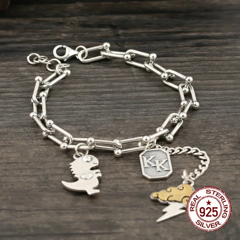

925 sterling silver bracelet dinosaur tag style girl simple adjustable net red personality jewelry Valentine's Day gift hot new