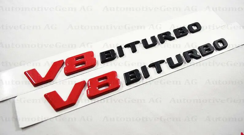 2 шт. 2017 + эмблема крыла Mercedes BENZ V8 BITURBO красный черный декоративный значок C63 E63 G63 |