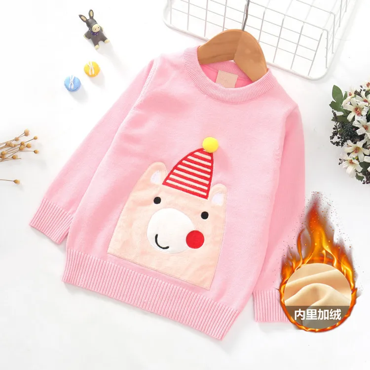 

Girls Crew Neck Pullover Bear Towel Embroidery plus Velvet Sweater 2018 Korean-style Autumn And Winter New Style Medium-small CH
