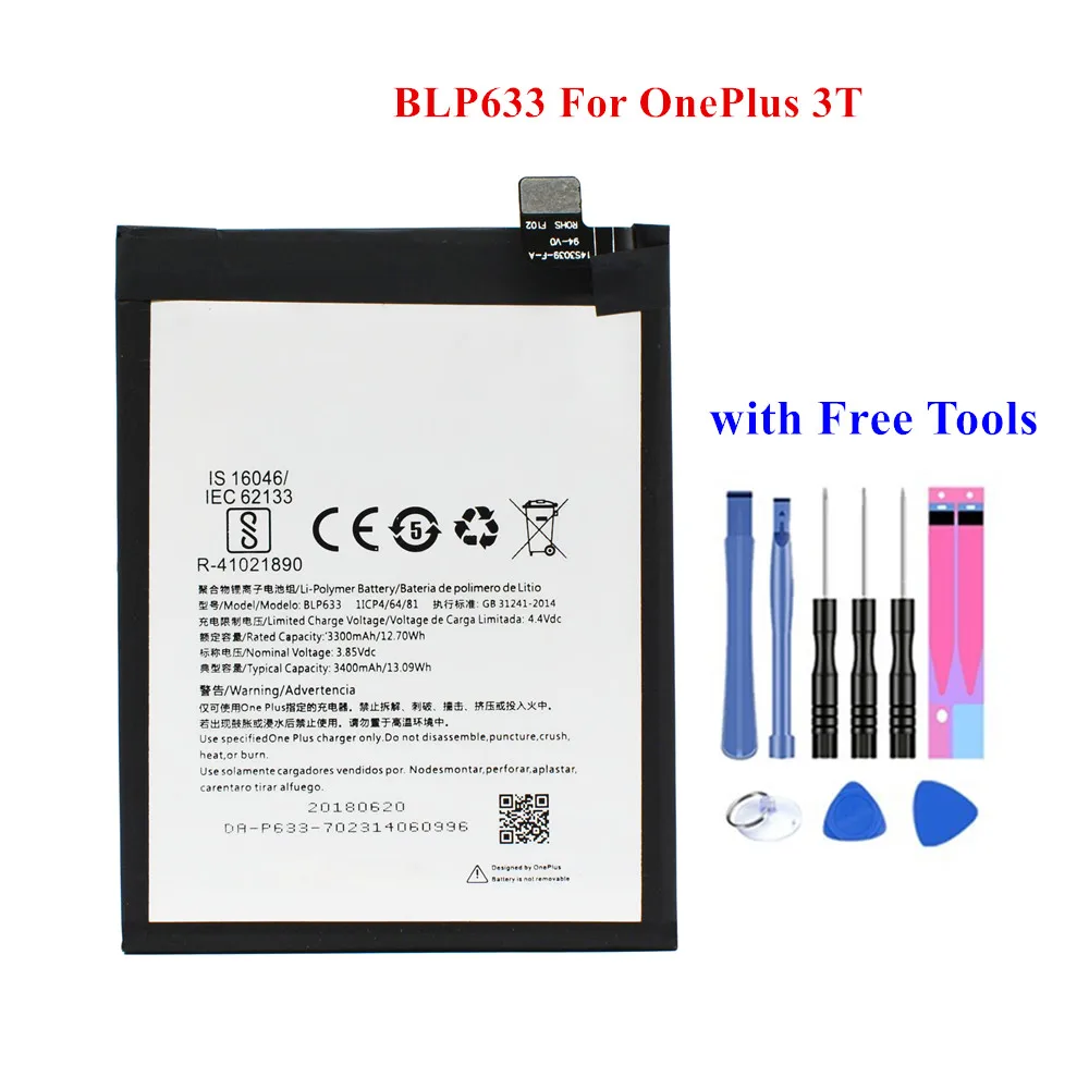 100% новый аккумулятор BLP633 для OnePlus 3T A3010 One Plus Three T 3300/3400 мАч Встроенная фотобатарея +