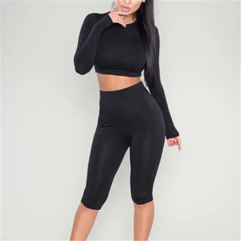 

2Pcs Women Clothes Set 2020 Tracksuit Solid Color Long Sleeve Crop Tops Pants Casual Suit Women Clothing Set Female Clothes