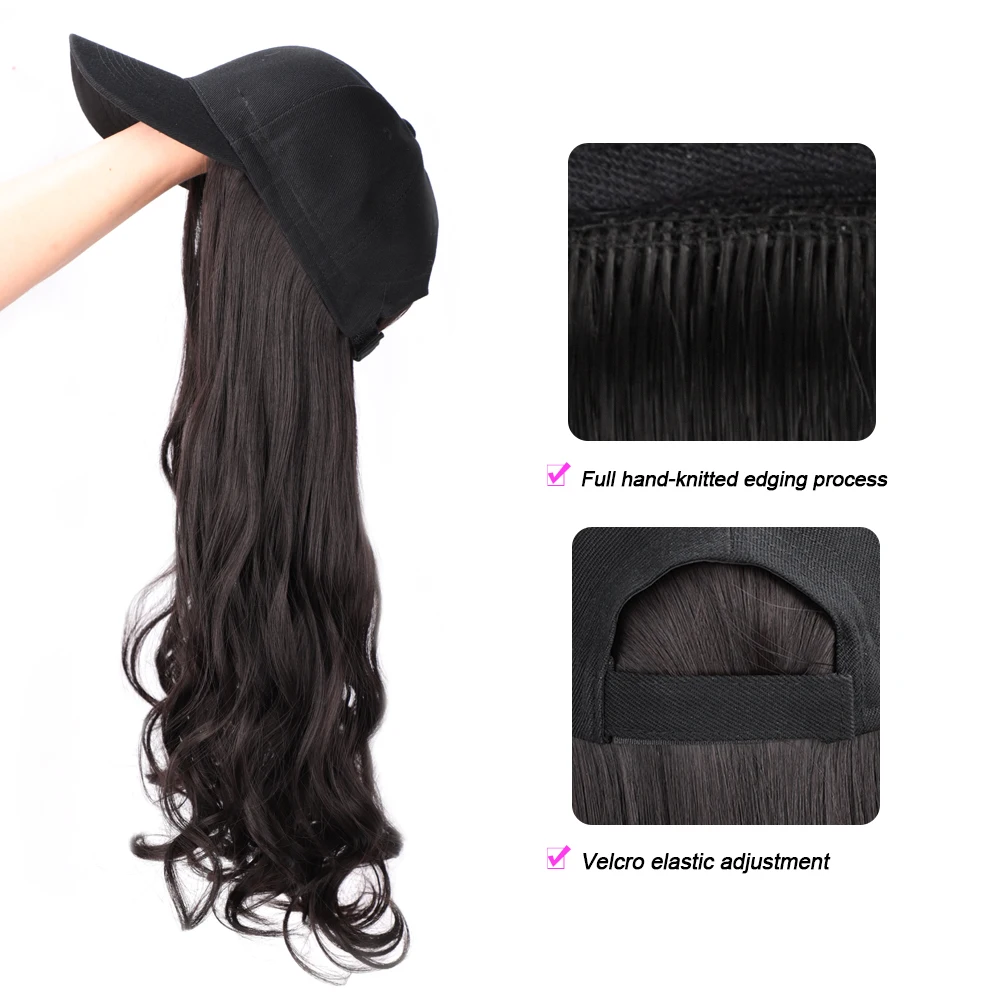 22inch Long Wave Baseball Cap Hair Wig Synthetic Cap Wig Hair Extension Naturally Connect Adjustable for Women Party Use