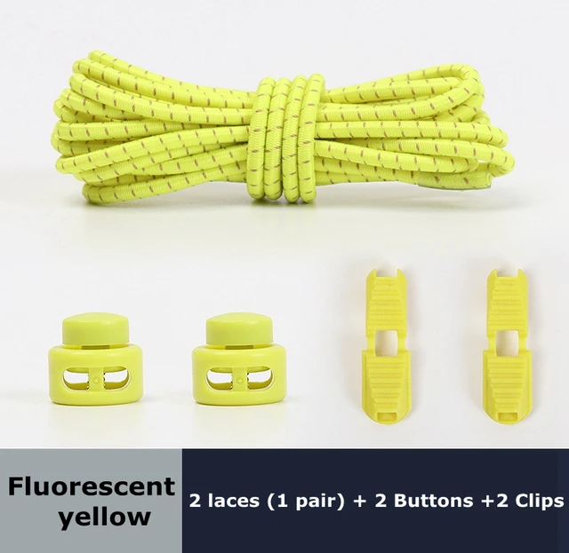 1Pair Colored Dots Round Shoelaces Elastic Plastic Lock Hiking Sports No Tie Shoelace Adult Children Shoe Accessories Lazy Lace Fluorescent yellow