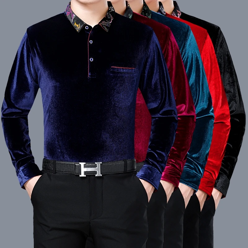 Men's Gold Velvet Shirt Spring \u0026 Autumn 