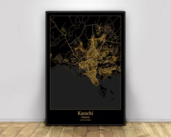 

Karachi Pakistan Black&Gold City Light Maps Custom World City Map Posters Canvas Prints Nordic Style Wall Art Home Decor