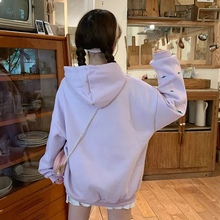 Autumn Wunter Strawberry Embroidery Cute Hoodies Japanese Harajuku Women Kawaii Hoodies Pullovers Long Sleeve Loose Sweatshirts
