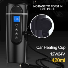 Portable 420ml Stainless Steel Car Heating Cup 12V/24V LCD Display Electric Water Cup Temperature Kettle Coffee Milk Tea Heated