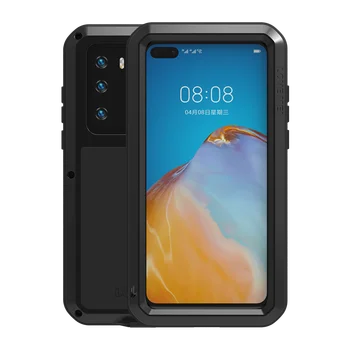 

Luxury Rugged Full Body Case For Huawei P40 Solid Metal Heavy Armor Case For Huawei P40 Tempered Glass Shockproof Cover Case P40