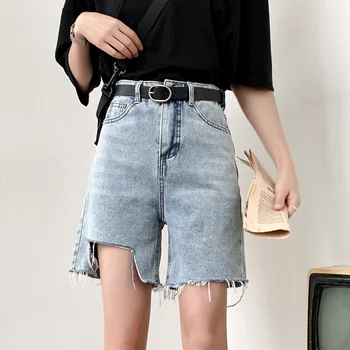 

2020 New Style Summer Large Size with Holes Shorts Women's Large GIRL'S High-waisted Slimming Wide-Leg Retro Shorts Fashion