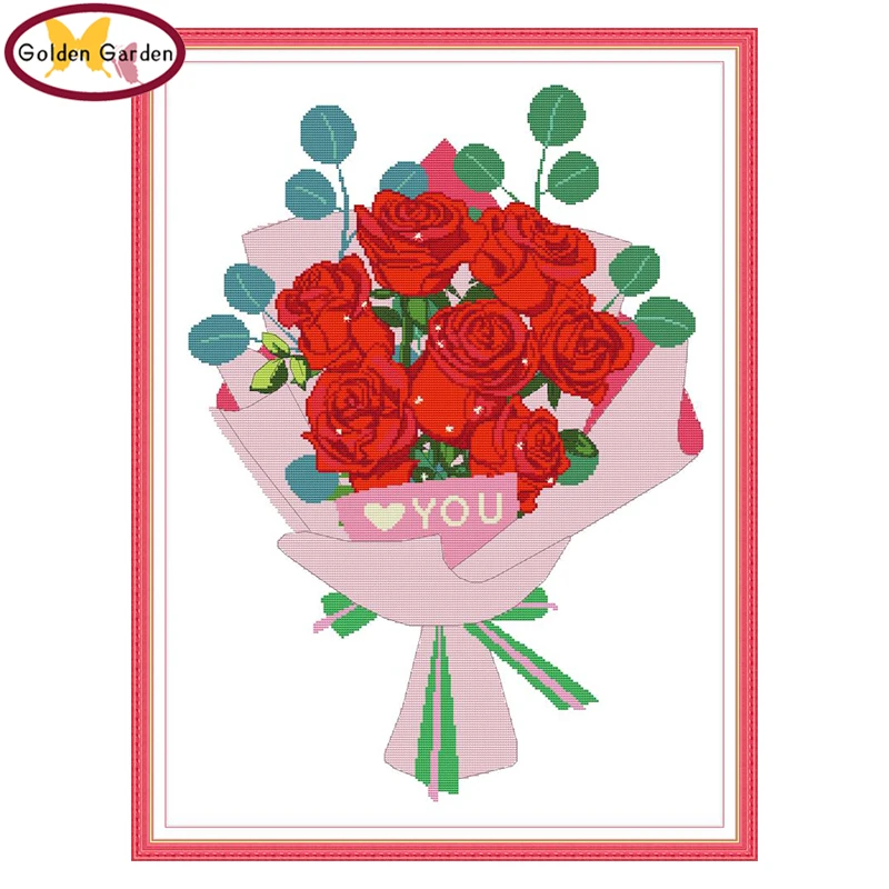 GG Love розовый цветок счетный крест вышивка набор Joy Sunday крестиком штампованные