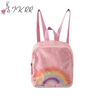 

S.IKRR Summer Cute Small Backpack Kids Bags Kawaii Rainbow Sequin Backpacks For School Teenagers Girls PU Leather Designer Bag