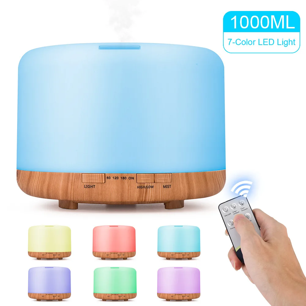 

1000ml Wood Grain Ultrasonic Aroma Diffuser Remote Control Essential Oil Diffuser Timing Humidifier Mini Home Air Purifier