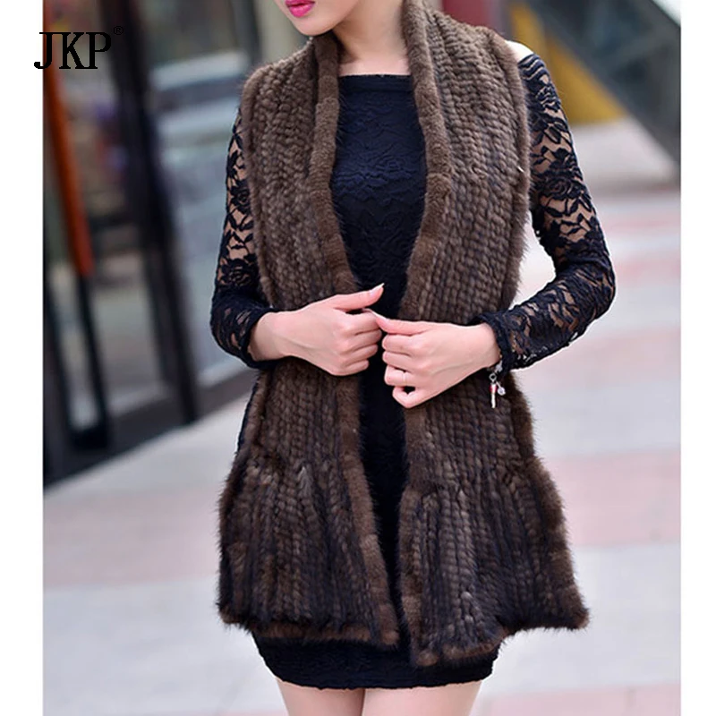 JKP Knitted Real Mink Fur Scarf for Women Fashion Winter Warm Natural Animal Scarves 2019 Luxury Shawl and Wraps |