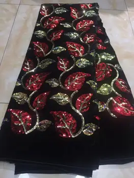 

Heavy Blue Red Gold latest African Lace 2019 Multi Color Fabric Flower French Velvet Lace Fabric With Sequins For Party Dress