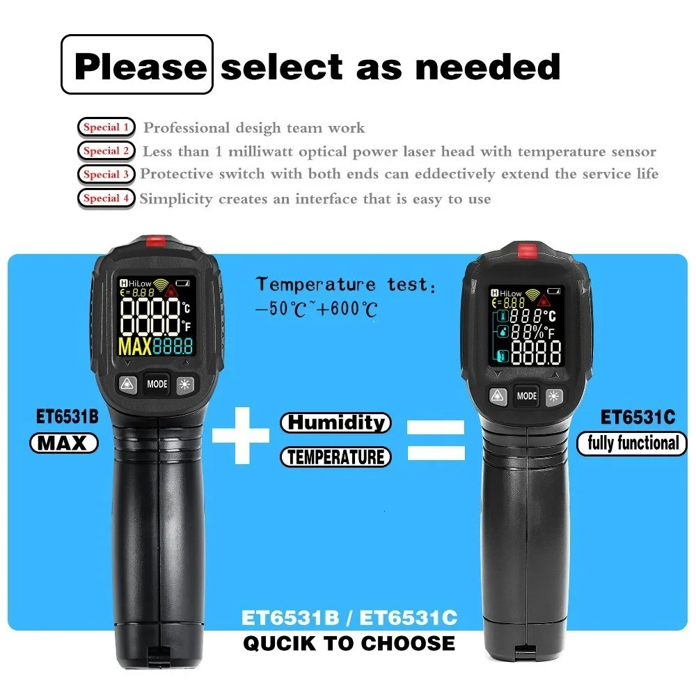 Koop Laser Infrarood Digitale Handheld Thermometer Gun Vochtigheid Meter Temperatuur Luchtvochtigheid Hygrometer Meter Pyrometer Temp LCD Display
