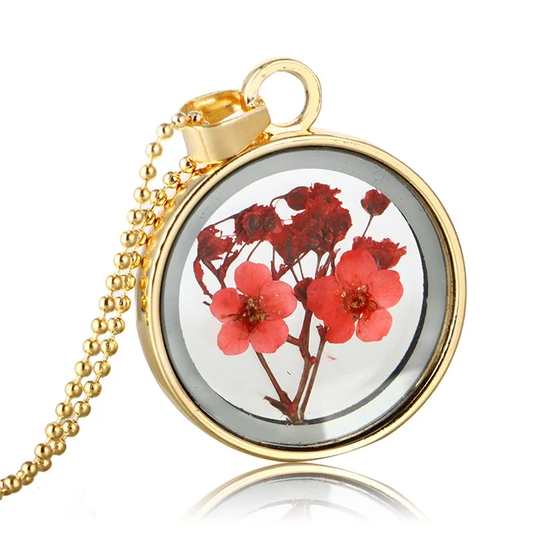 Новая мода женский круглый стеклянный кулон с высушенным цветком ожерелье классическая роза/Одуванчик ожерелье летнее хорошее ювелирное изделие - Окраска металла: style  8