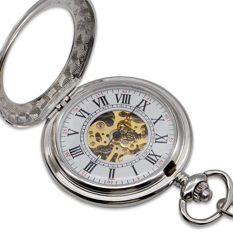 Fine Silver Dragon Shaped Carved Mechanical Pocket Watch Antique Steampunk Manual Winding Gentleman Clock Best Holiday Gift Box