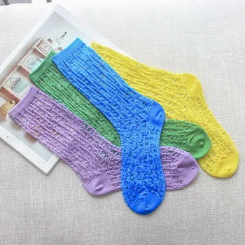 

Transparent Medium Tube Socks Color Mesh Yarn Alphabet Socks Women's Soft Streetwear Cute Socks Ladies Short Socks Femma Socks