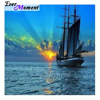 

Ever Moment Diamond Painting Mosaic Embroidery Scenic Beauty Landscape Sailing Ship Boat Bedroom Living Room Decoration 5L008