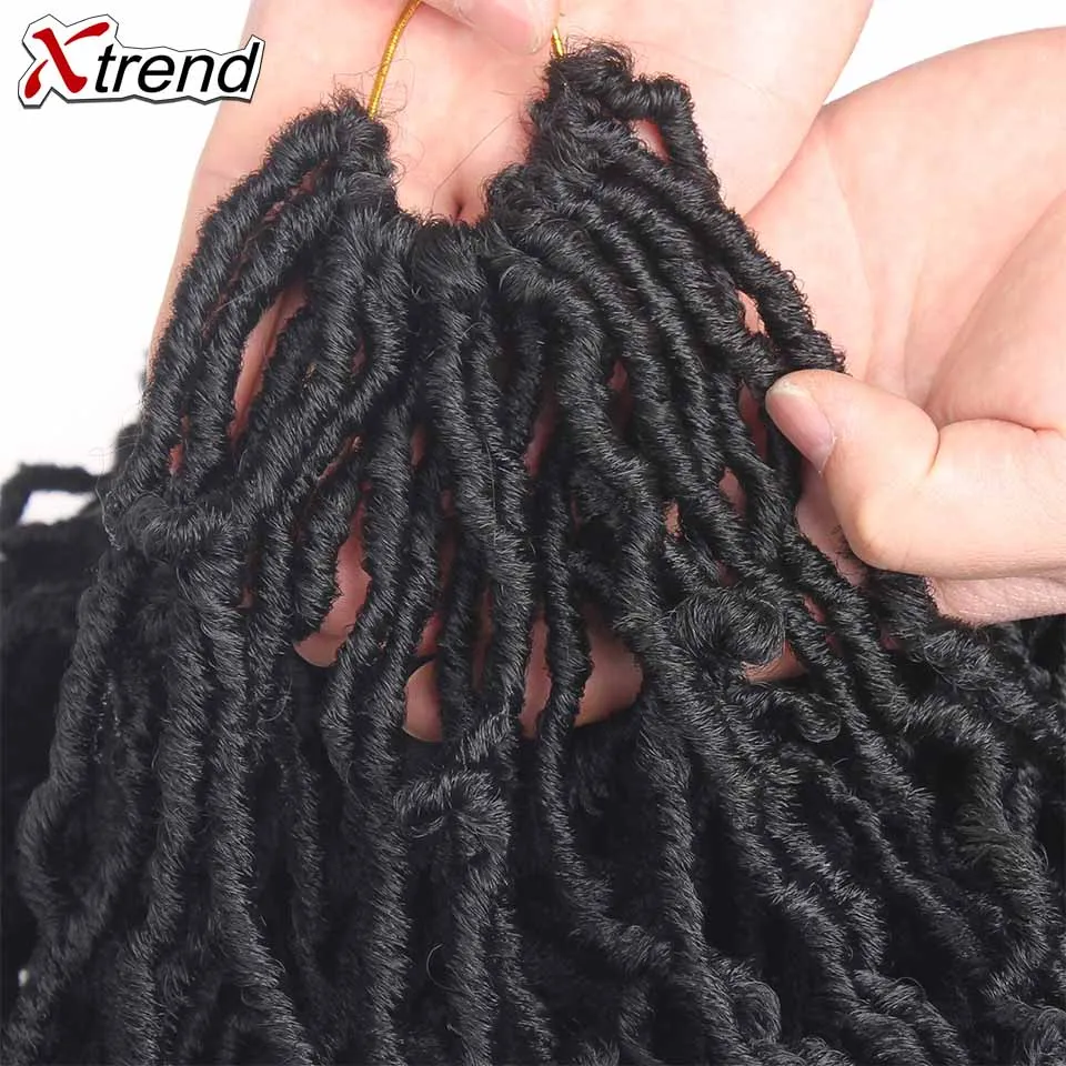 Xtrend Synthetic Nu Soft Locs Crochet Braid Faux Locs Curly Hair Braids Extension For Women 18'' 21 Strands Per Pack Black Brown