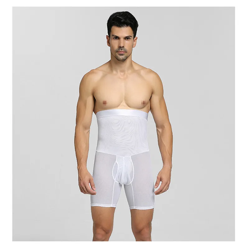 Утягивающие штаны с высокой талией, мужские Формирующие шорты для тела, Abdo, мужские триммеры, нижнее белье для мужчин, Корректирующее белье для мальчиков, шорты для тренировок на талии - Цвет: White