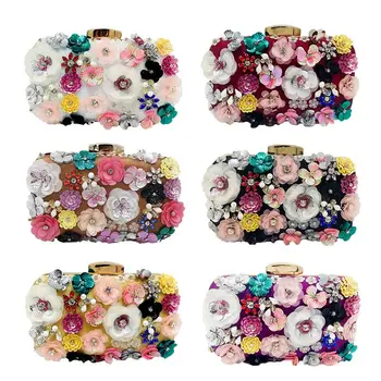 

THINKTHENDO Vintage Women Flower Clutch Purse Evening Bags Bridal Wedding Party Handbag Shoulder Bag Wallet Purse