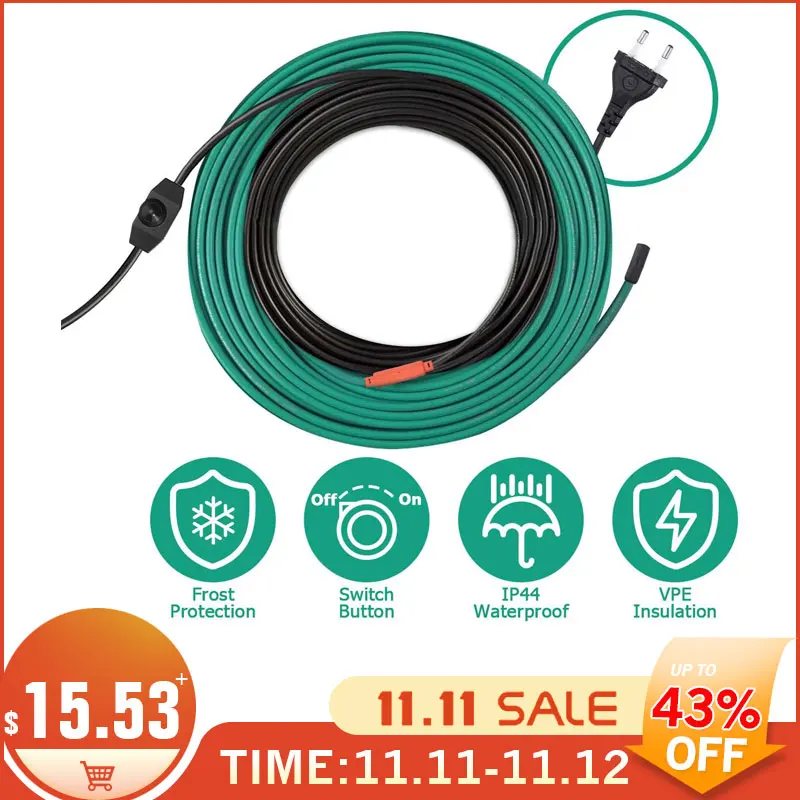 Нагревательный кабель для труб с защитой от оледенения 220 В водонепроницаемый