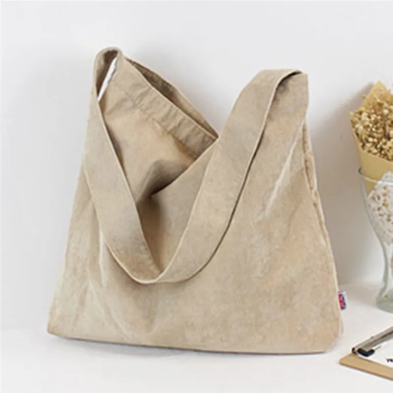Women Stripe Corduroy Shoulder Bag Large Capacity Simple Vintage Canvas Messenger Bags Female Solid Soft Cloth Handbag Big Totes | Багаж и