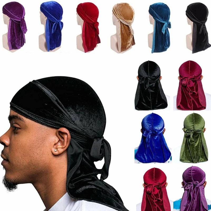 Primavera veludo respirável bandana chapéus durag para homem feminino hip  hop caps du rag equitação longa cauda headwrap unissex turbante durag bonés