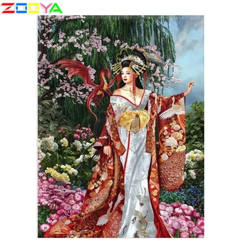 

5D Diy Diamond Painting Full Diamond Geisha Kimono Cherry Blossom Woman Diamond Embroidery Cross Stitch Mosaic Decoration Sp450