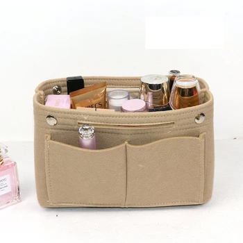 

Makeup Bag Felt Fabric Insert Bag Women Cosmetic Bag Multi-function Handbag Multi Pockets Organizer Travel Pouch Accessories