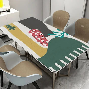 

[Leather Table Mat] Nordic Geometric TV Cabinet Dining Table Tablecloth Waterproof Oil-Proof Heat Resistant Wash-Free PVC
