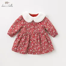 DB11589 dave bella/зимнее платье принцессы с милым мехом и бантом для маленьких девочек детское модное праздничное платье детская одежда в стиле «лолита»