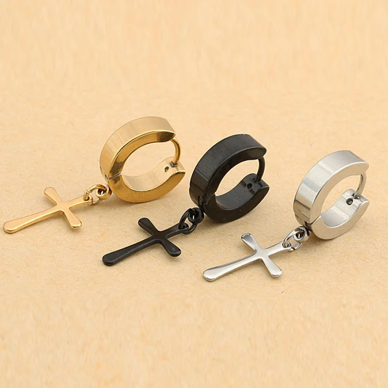 1 пара, панк, титановая сталь, серьги-гвоздики, мужские, крест, серьги, модные, кисточки, кресты, пирсинг, ювелирные изделия, XIN-Shipping